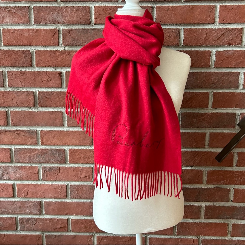 •Burberry Cashmere Large Scarf Embroidered Logo 12”x80”NWOT Made in Scotland